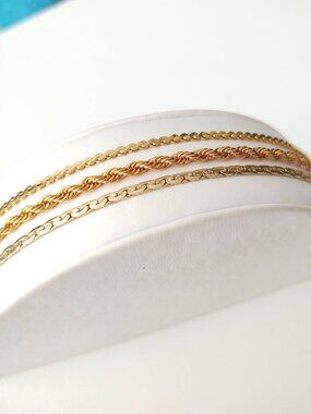 Bundle of 3 delicate chain gold bracelets